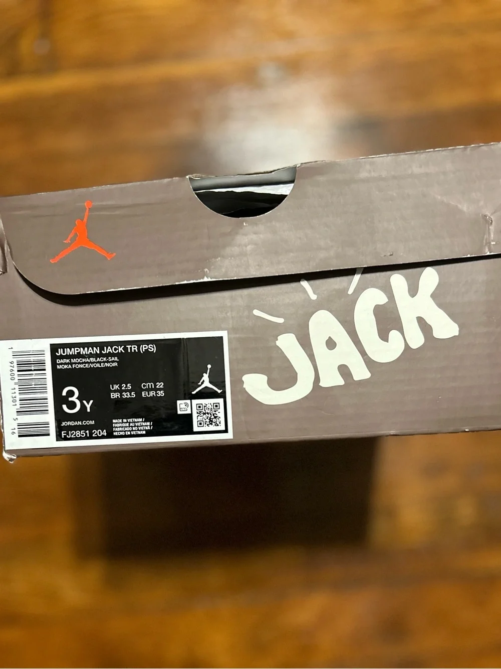 Nike Travis Scott Jordan Jumpman Jack TR PS Dark Mocha Black Sail Size 3Y FJ2851